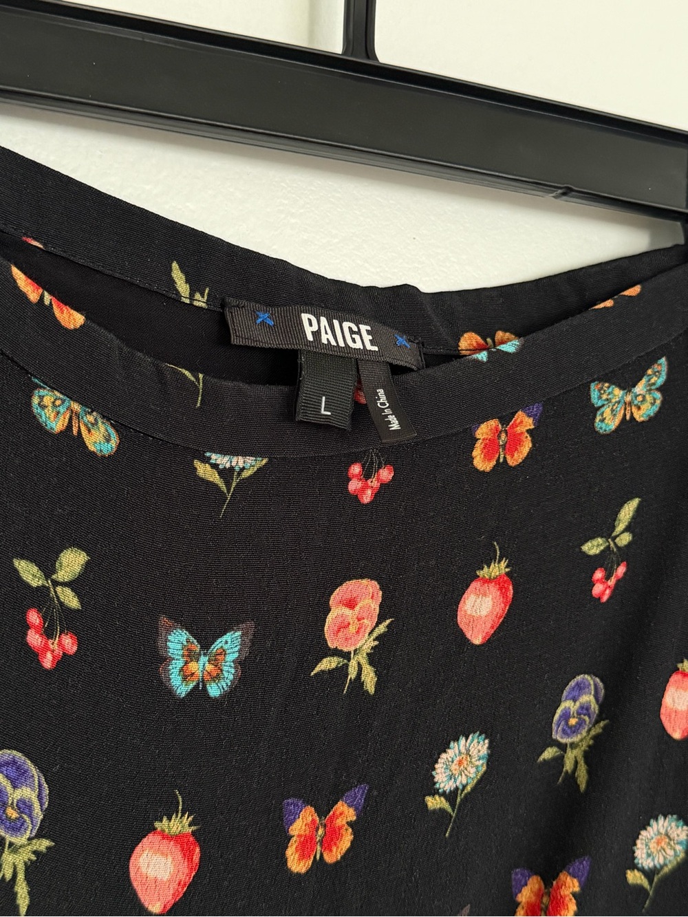 PAIGE Black Floral Strawberry Butterfly Midi Maxi Skirt - Size Large L